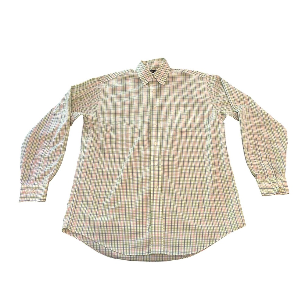 Brooks Brothers Mens Non-Iron Cotton Plaid Button Down Shirt Green Blue Pink M